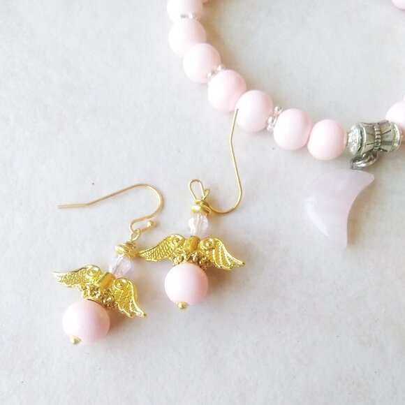 🎁☃️❄️ $10 Stocking Stuffers! Guardian Angel Earrings! Gold & Pink Angels Wings! - Picture 3 of 7